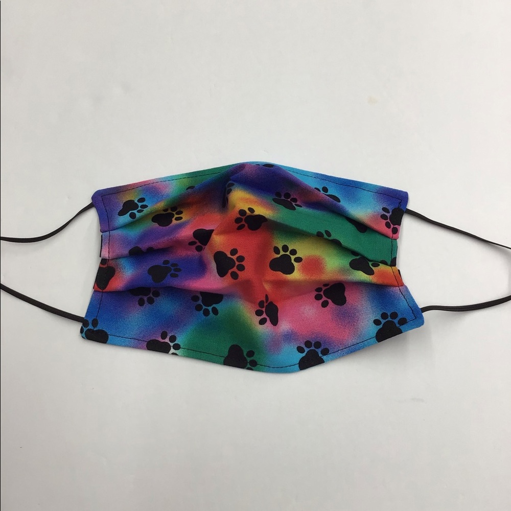 Tye Die Rainbow Paw Print Face Mask